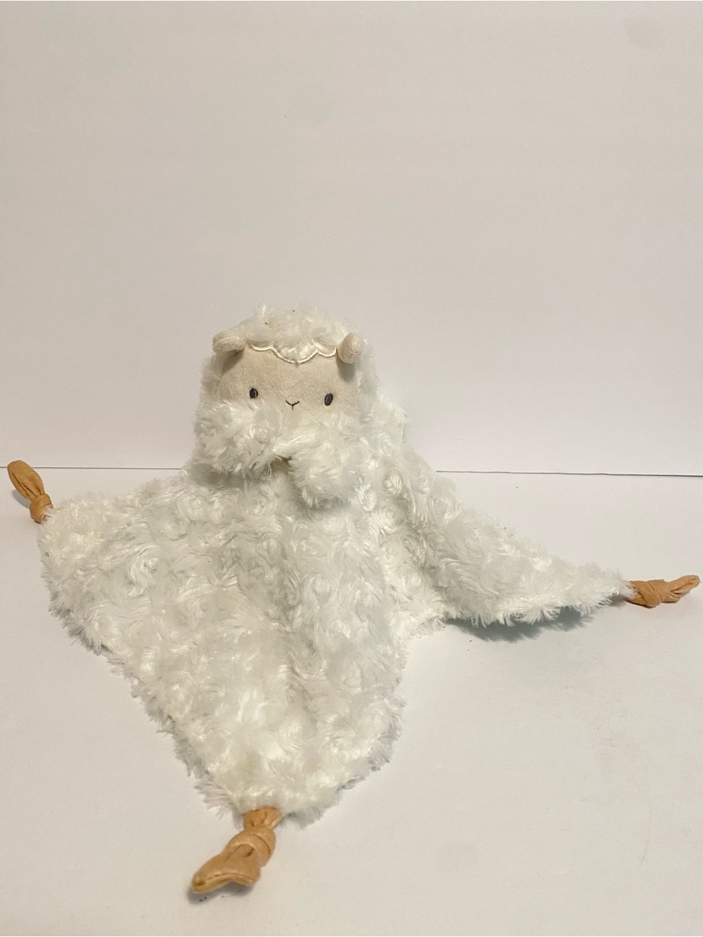 Ingenuity Sheep Lovey Lamb Plush Security Blanket White Blue Knots Cuddle Toy